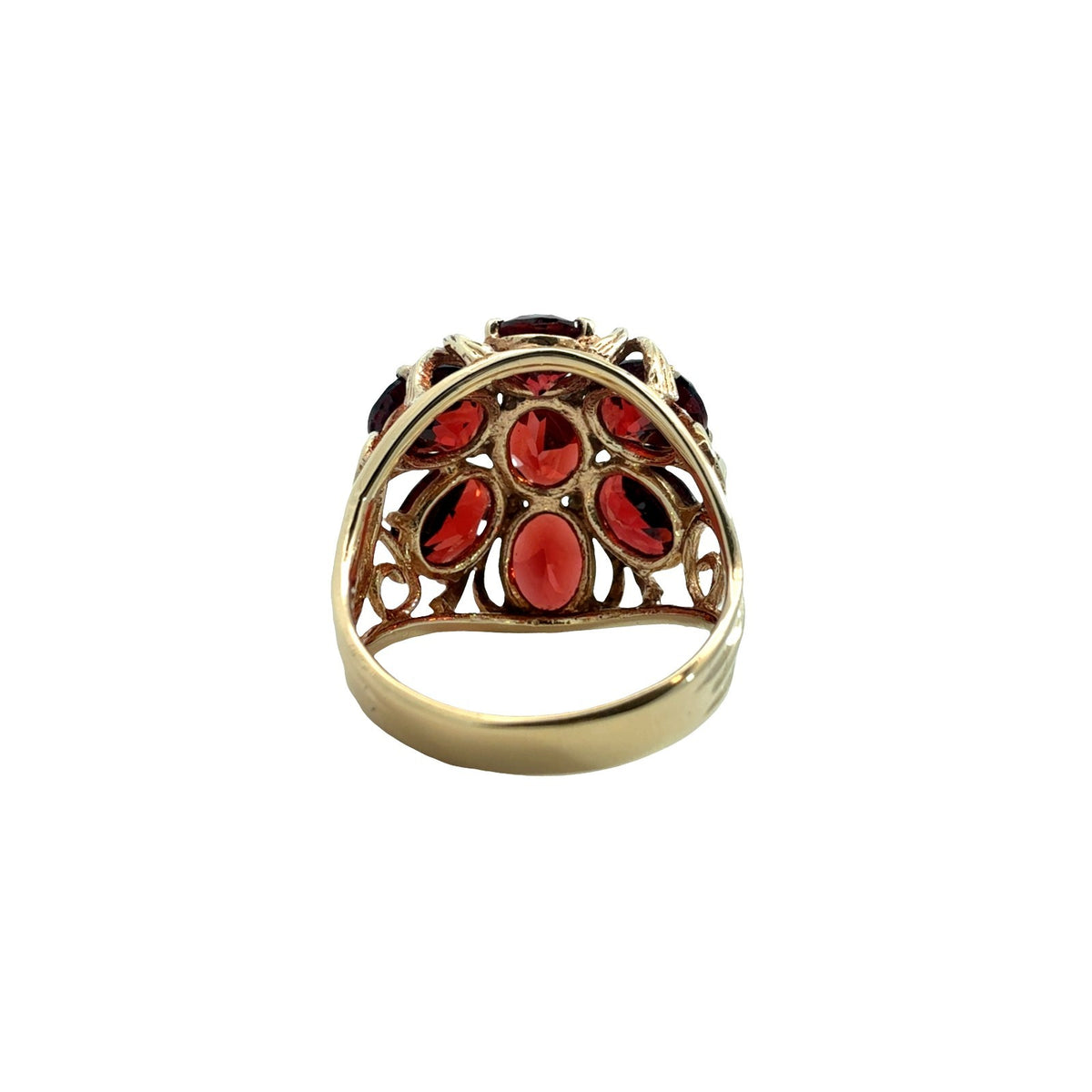 Vintage 10k Yellow Gold 8.80cttw Garnet Floral Cluster Cocktail Ring3