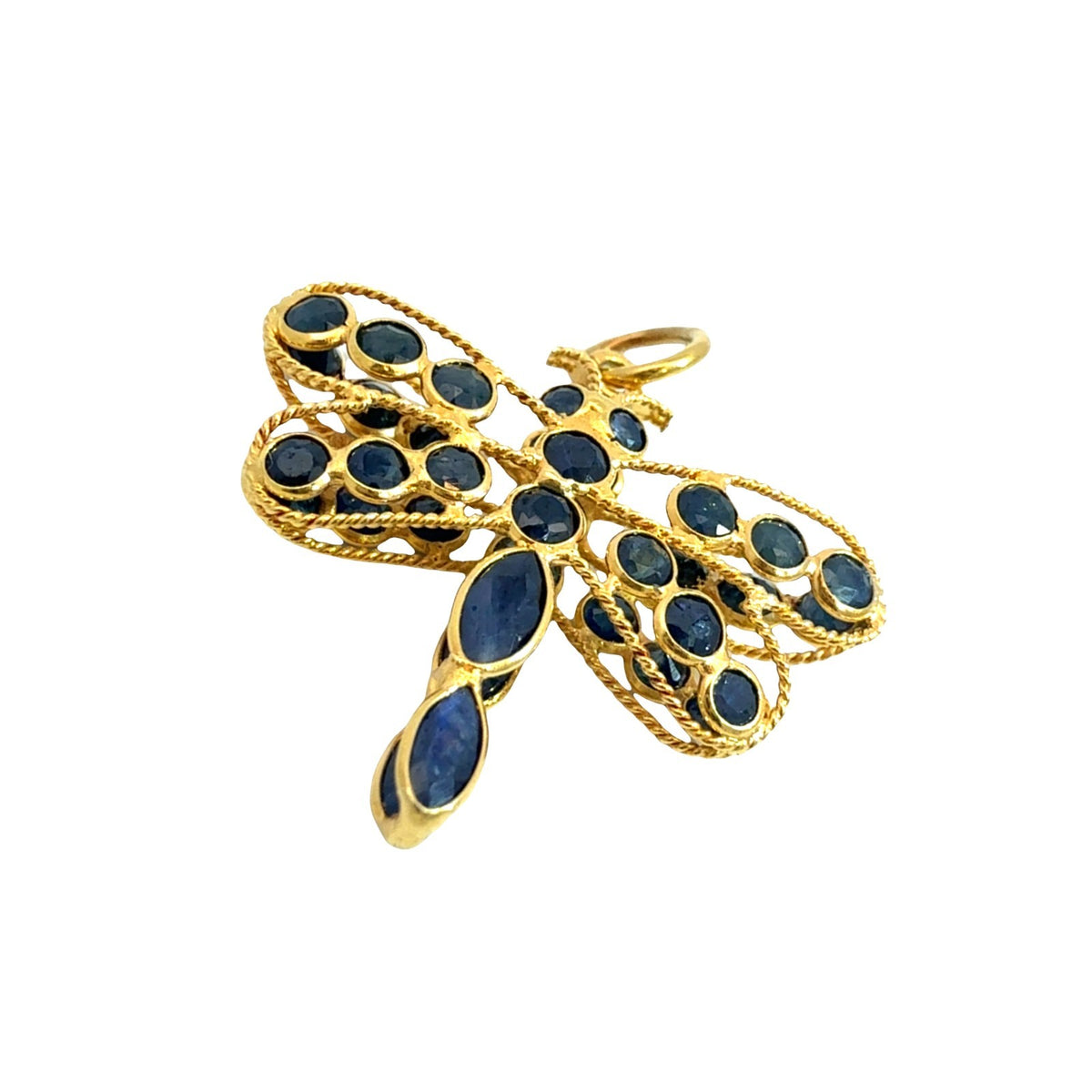 Vintage 18K Yellow Gold & 1.05cttw Deep Blue Sapphire Dragonfly Pendant1