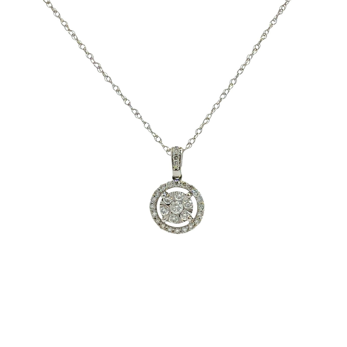 14k White Gold 0.52cttw Diamond Cluster Halo Pendant Necklace1