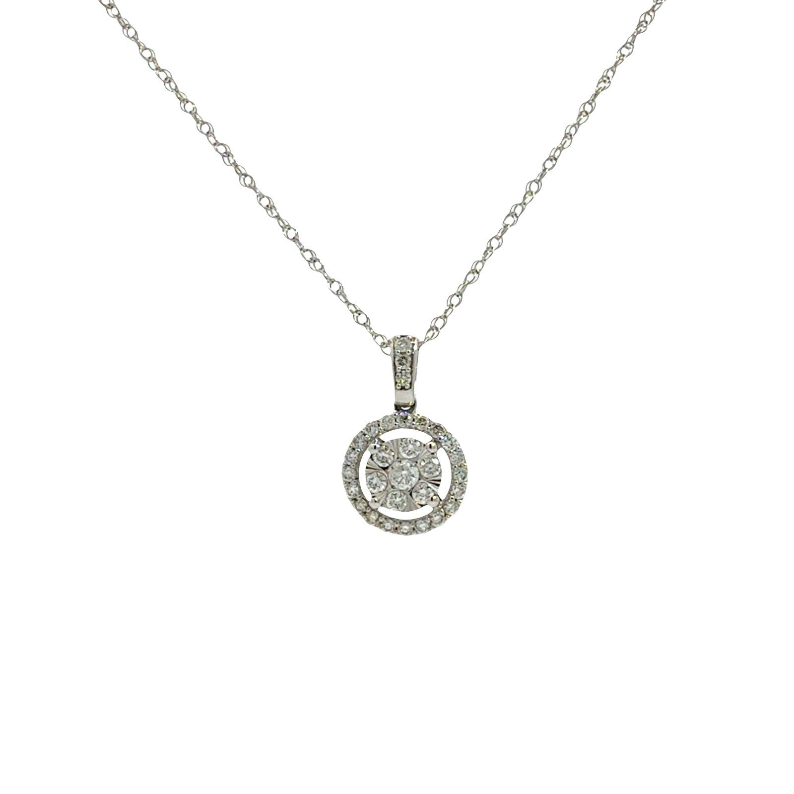 14k White Gold 0.52cttw Diamond Cluster Halo Pendant Necklace1