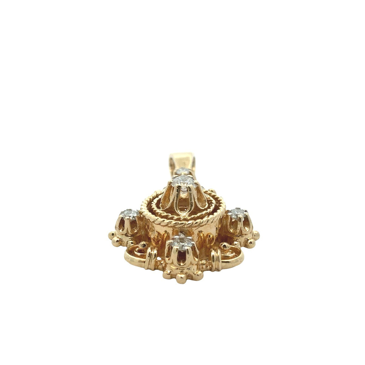 Vintage 14k Yellow Gold Ornate 0.55cttw Diamond Pendant2