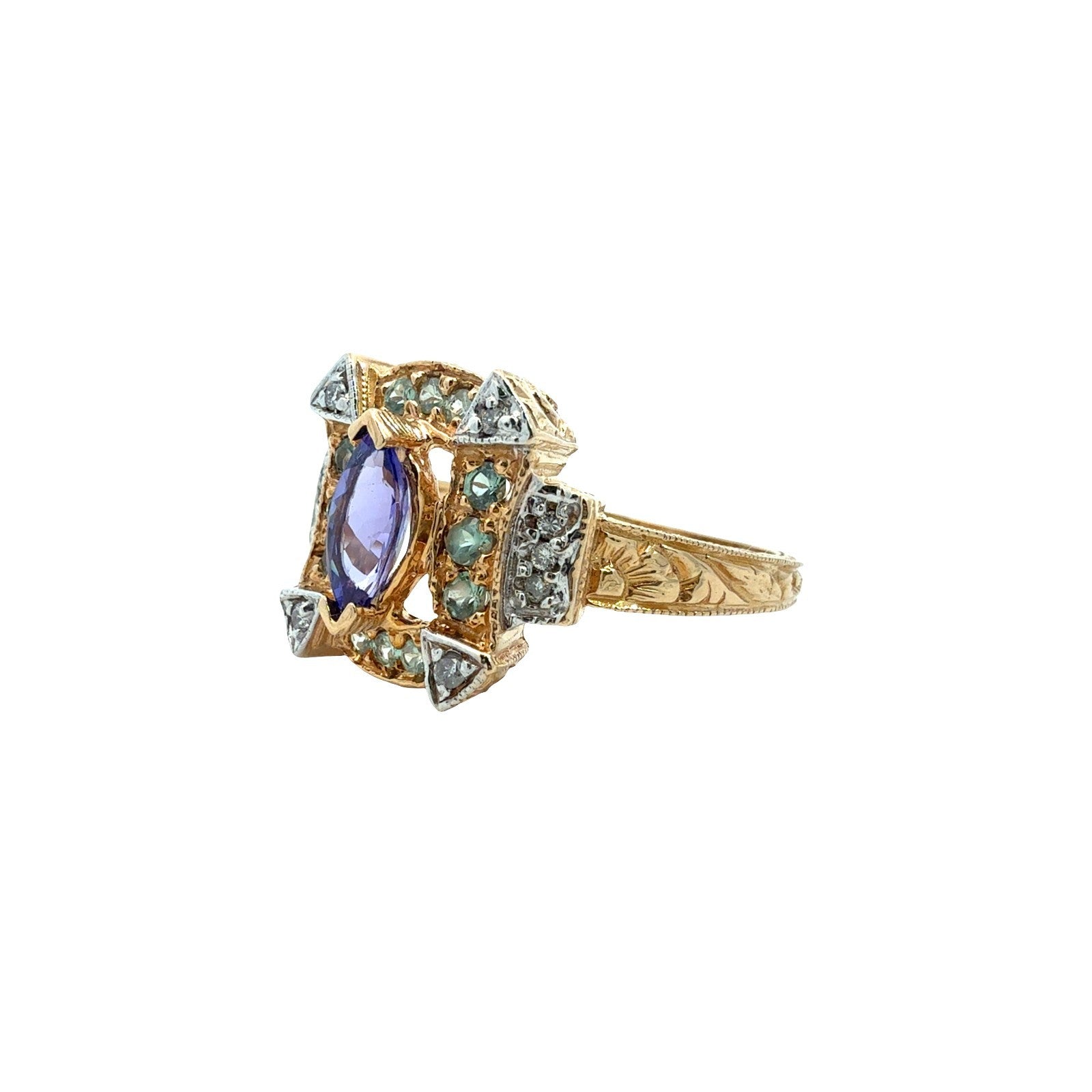 WB 14k Yellow Gold 0.43cttw Diamond 0.30cttw Chrysoberyl 0.47tcw Tanzanite Ring1