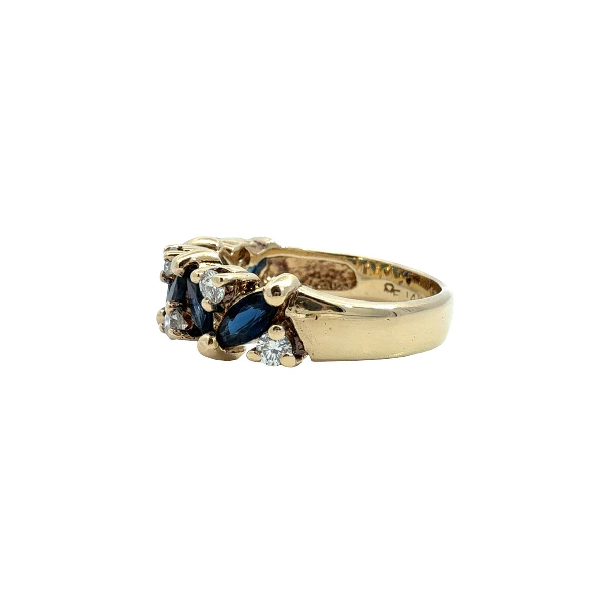 14k Yellow Gold Marquise 0.86cttw Blue Sapphire and 0.26cttw Diamond Ring Size 54