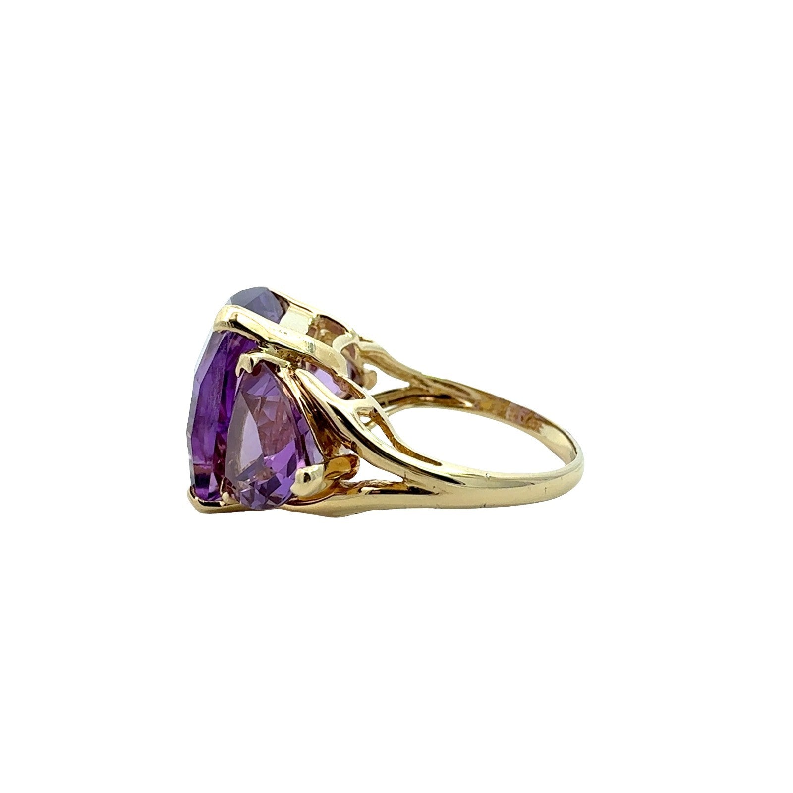 Vintage 14k Yellow Gold Three-Stone 10.71cttw Amethyst Cocktail Ring4