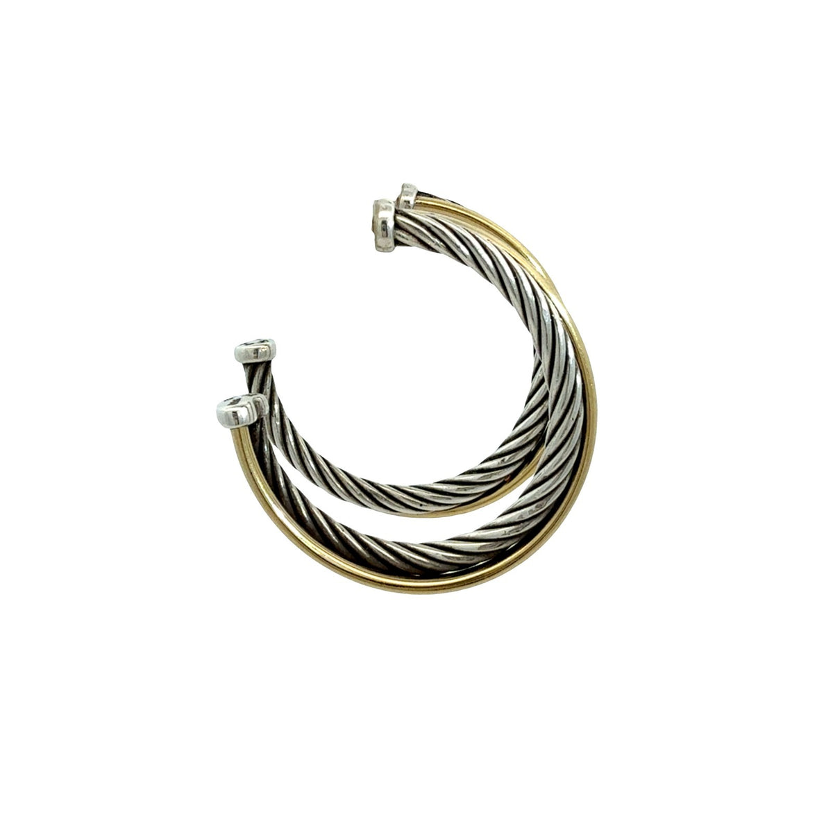 David Yurman Sterling Silver 14k Yellow Gold Crossover Cable Hoop Earrings4