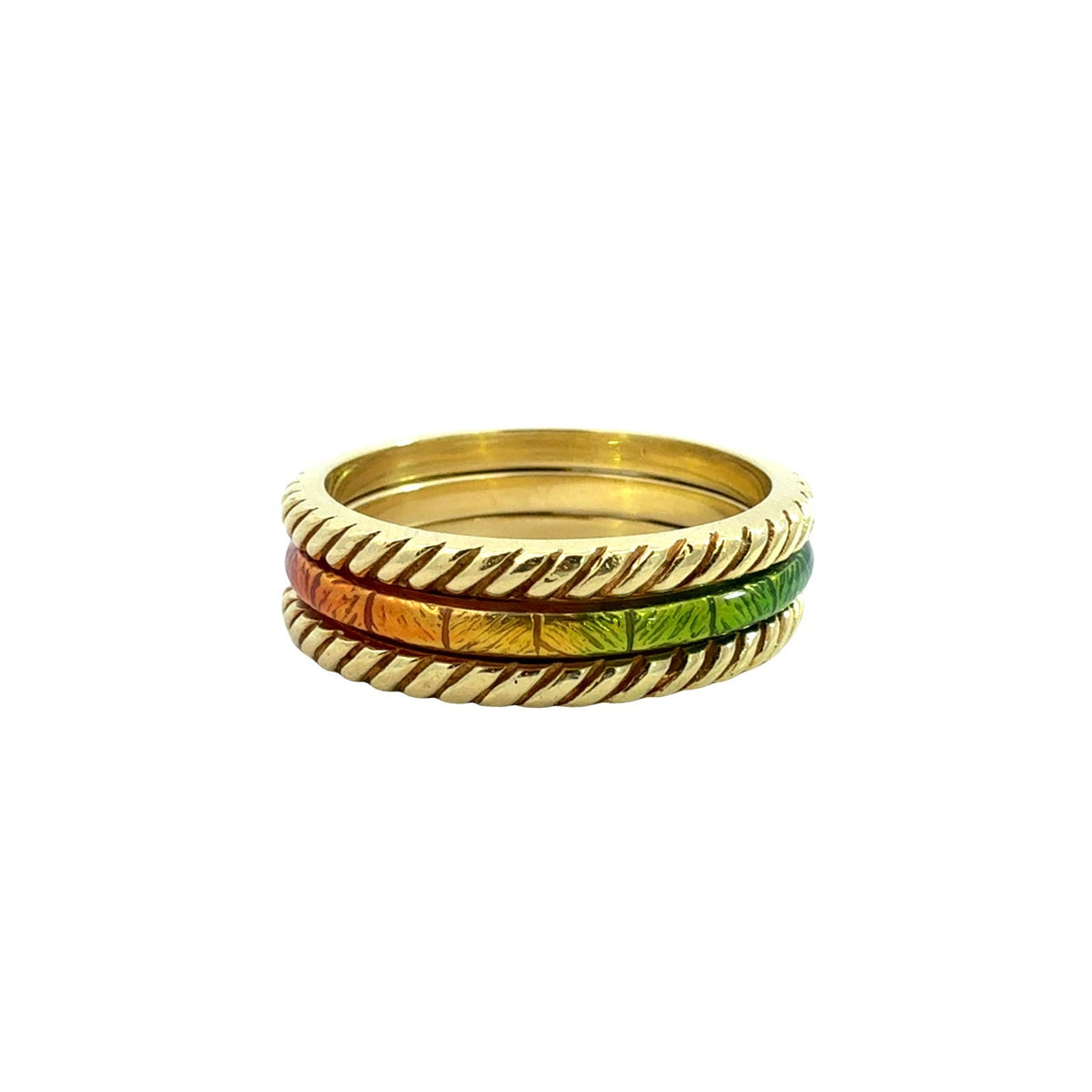Vintage Hidalgo 18k Yellow Gold Rainbow Enamel and 0.08cttw Diamond Band Set3
