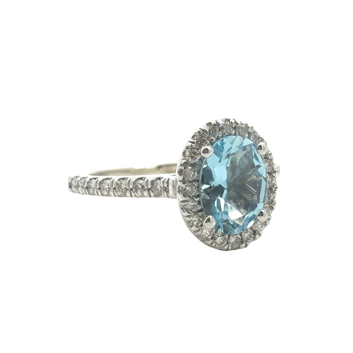 14k White Gold Stamped 0.31ctw Diamond & 0.61ctw Oval Aquamarine Ring1