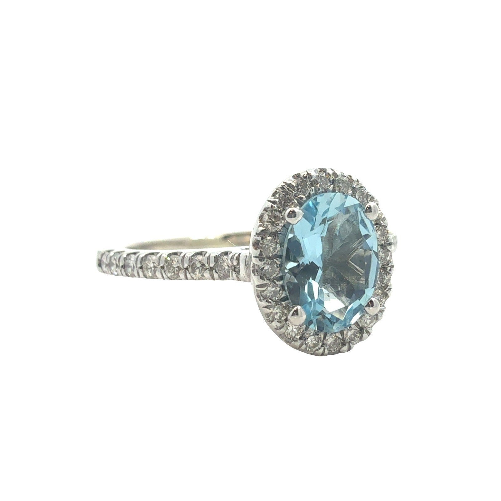 14k White Gold Stamped 0.31ctw Diamond & 0.61ctw Oval Aquamarine Ring0