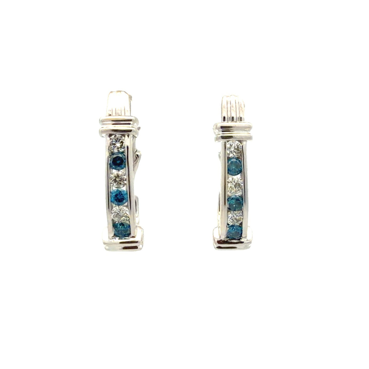 14k White Gold Alternating White & Blue 0.84cttw Diamond Hoop Earrings4