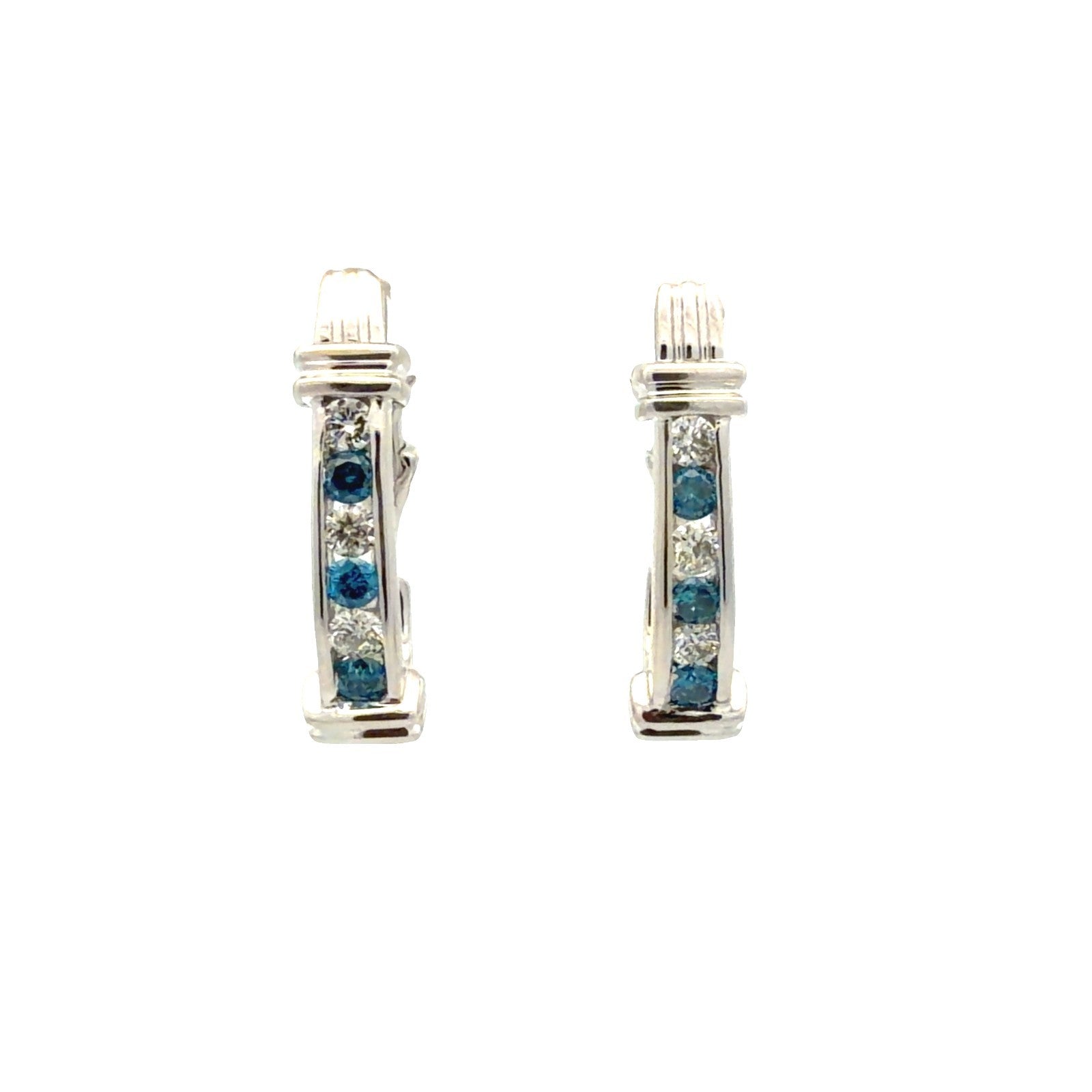 14k White Gold Alternating White & Blue 0.84cttw Diamond Hoop Earrings4