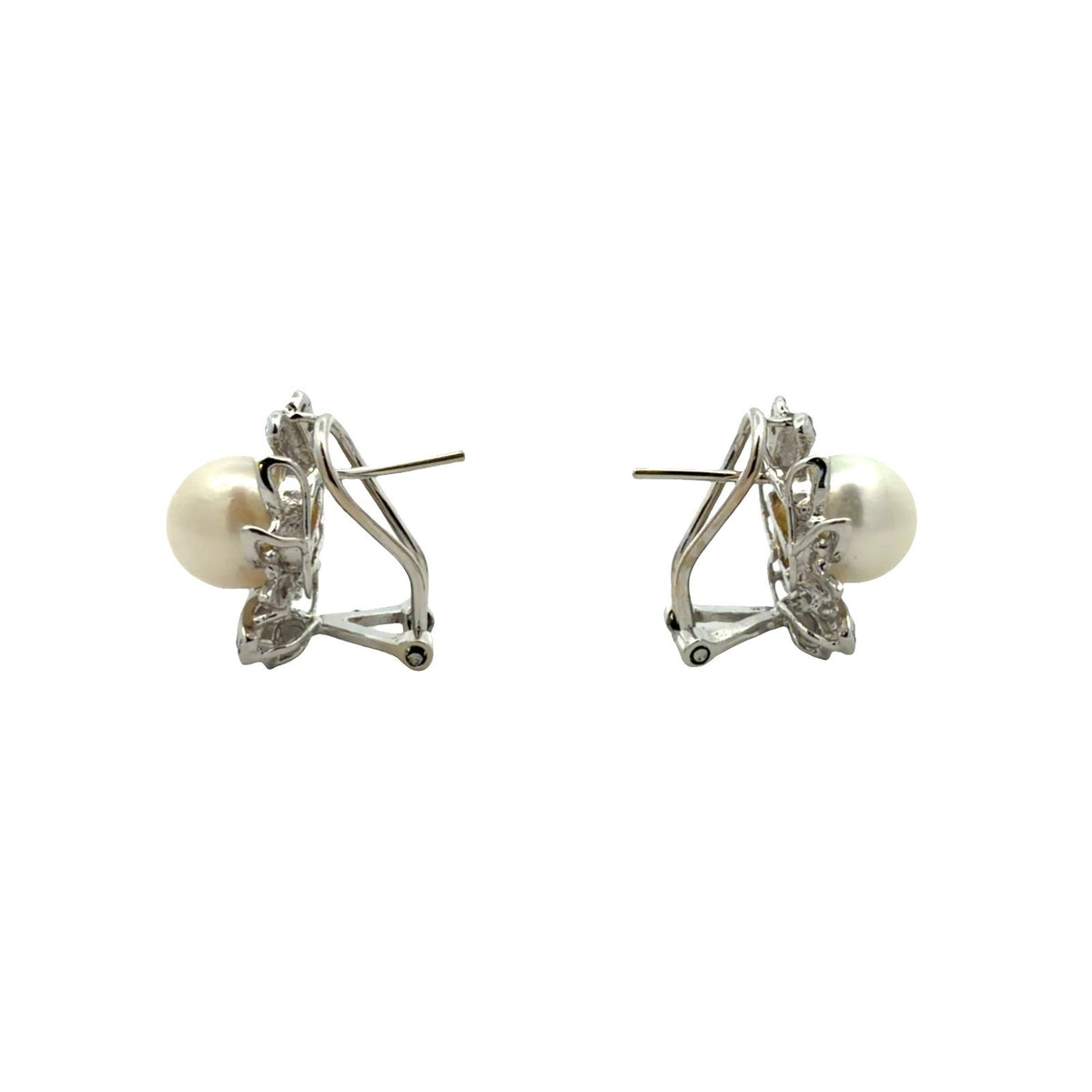 Vintage 14k White Gold 0.18cttw Diamond and Pearl 1950s Floral Earrings1