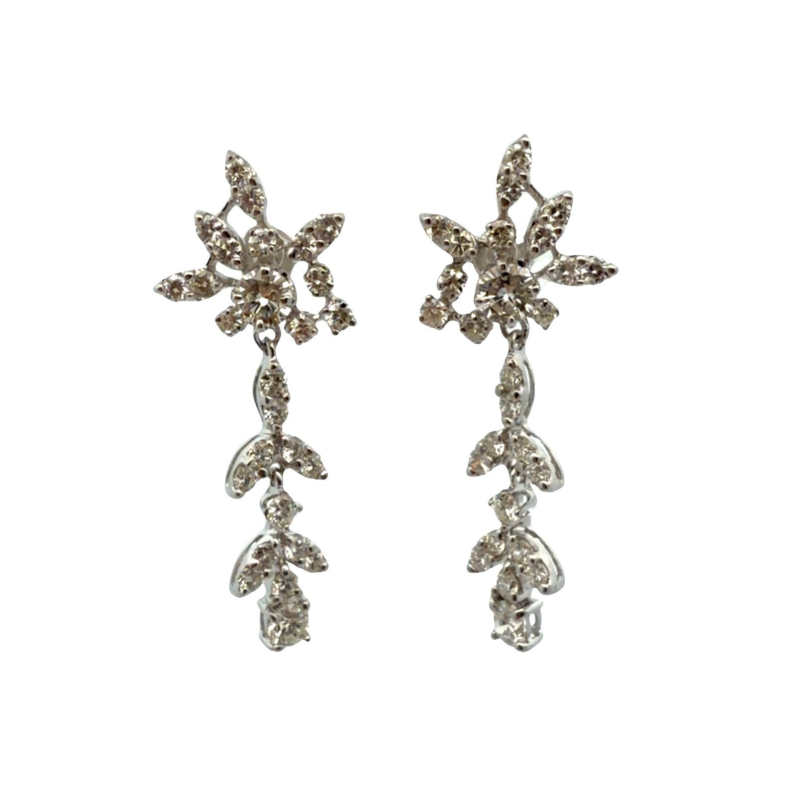 Vintage 14k White Gold 2.47ctw Diamond Floral Dangle Earrings0