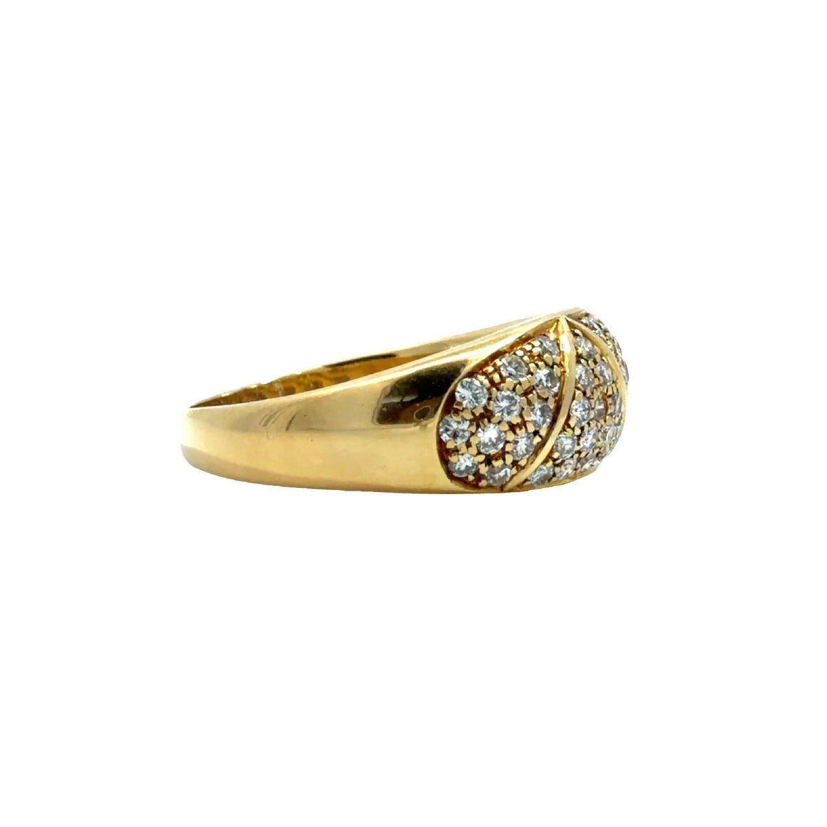 Stamped 18k Yellow Gold Dome Ring with Pavé Set 0.91ctw Diamonds Size 8.51