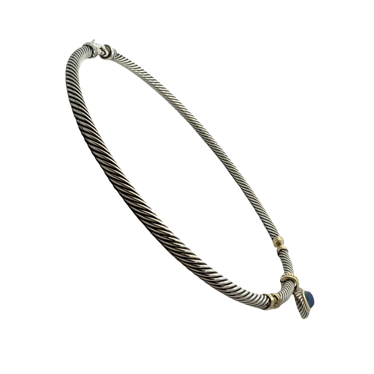 David Yurman Sterling Silver & 14k Twisted Cable Moonstone Pendant Choker2