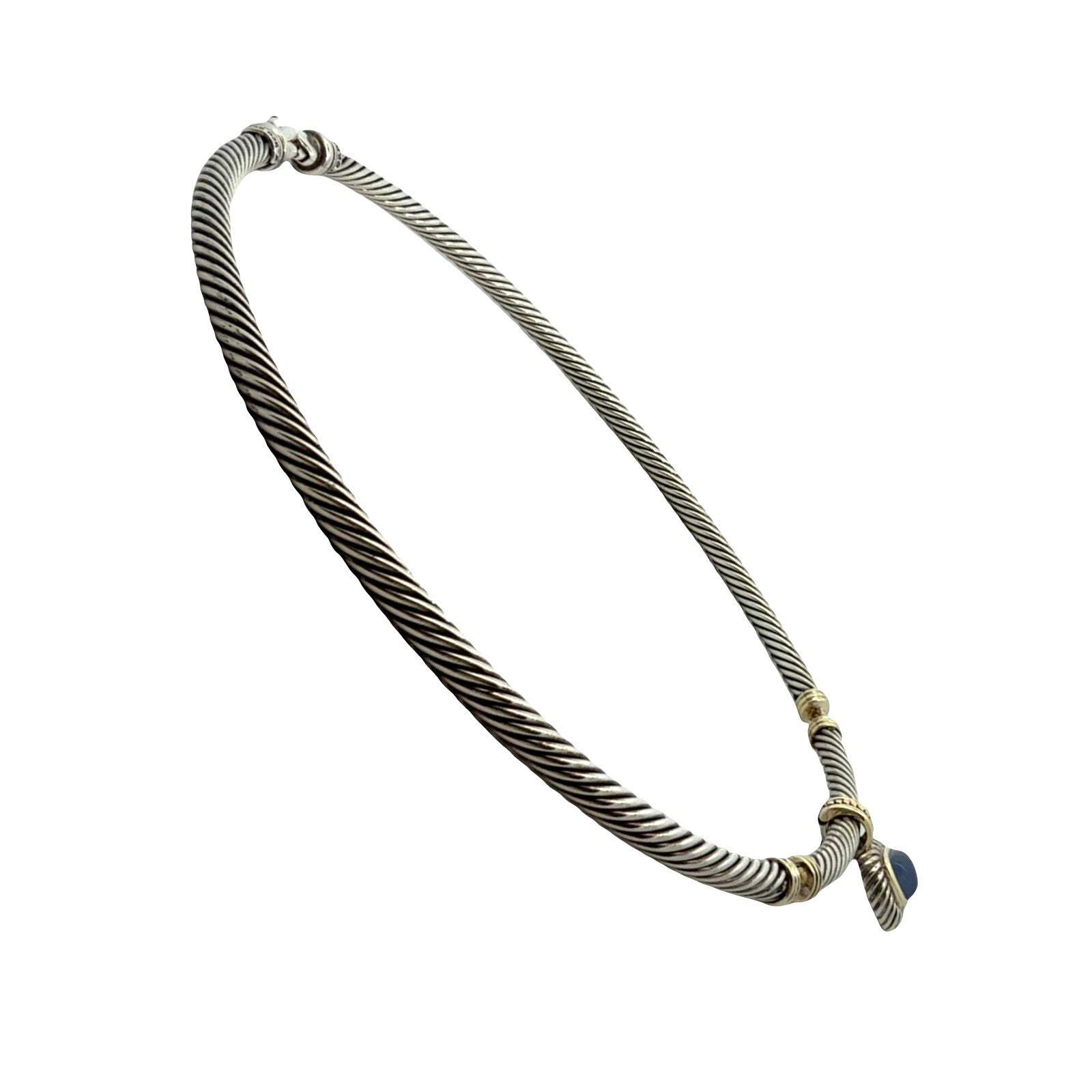 David Yurman Sterling Silver & 14k Twisted Cable Moonstone Pendant Choker2