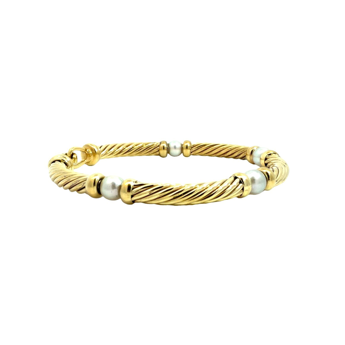 David Yurman 18k Yellow Gold Pearl Metro Twisted Cable Station Bracelet 6.5"2