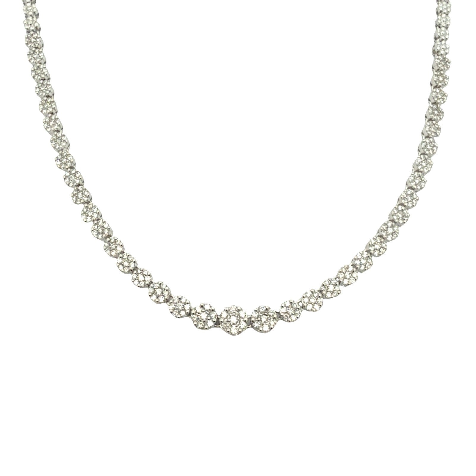 14k White Gold Graduated 2.30cttw Diamond Cluster Statement Necklace 18"0