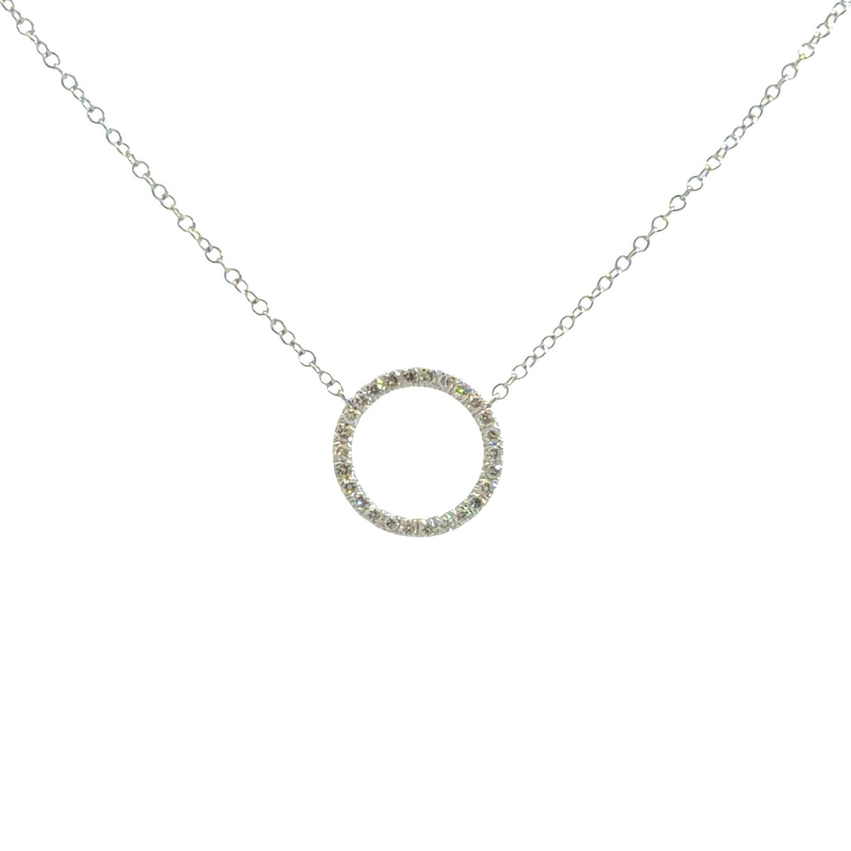 14k White Gold 0.16cttw Diamond Pave Hoop Pendant Necklace 17.5"0