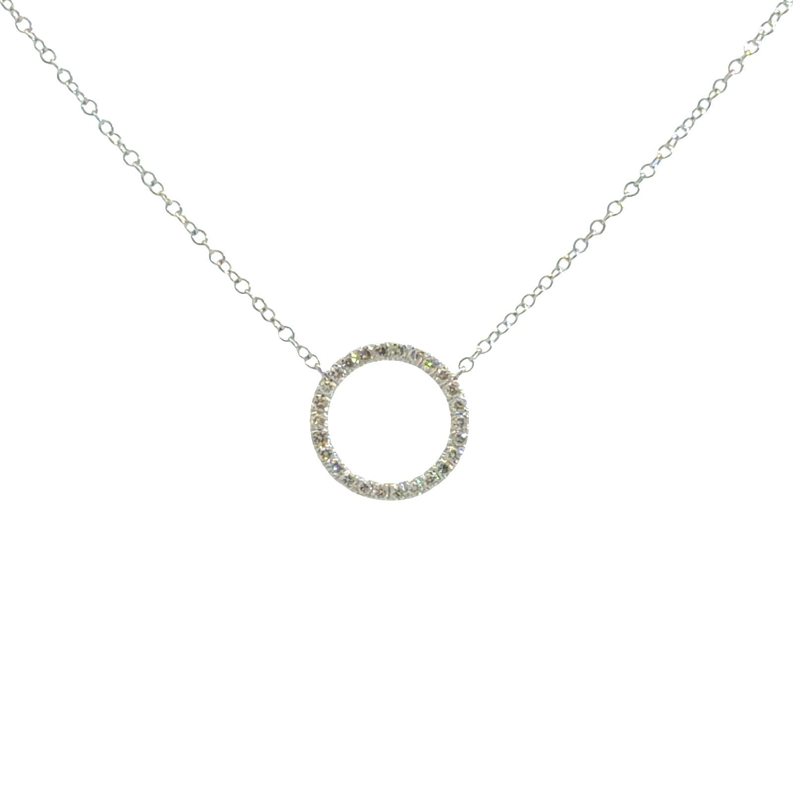 14k White Gold 0.16cttw Diamond Pave Hoop Pendant Necklace 17.5"0