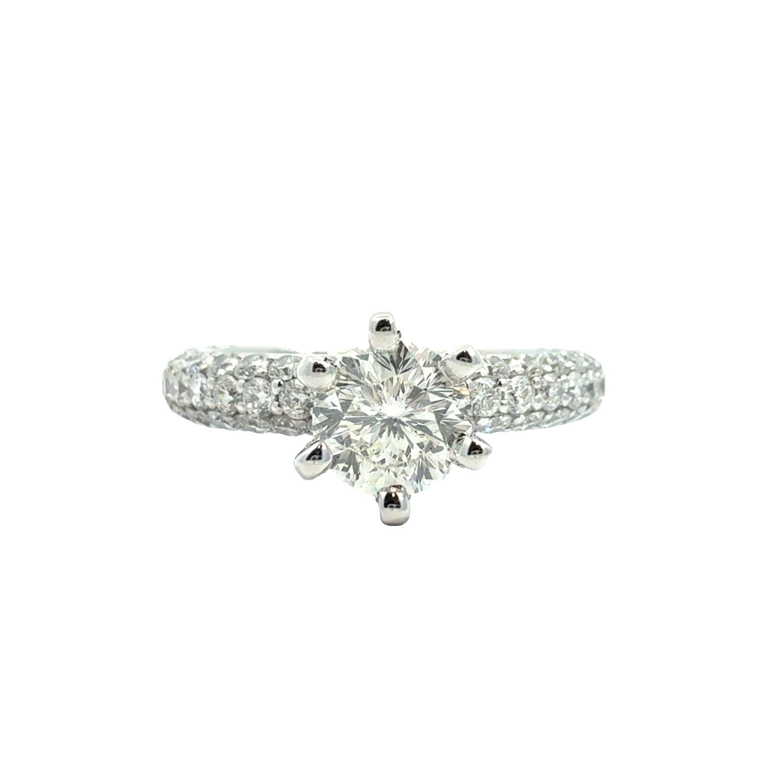 14k White Gold 1.99cttw(0.71tcw) Round Diamond Pavé Band Engagement Ring0