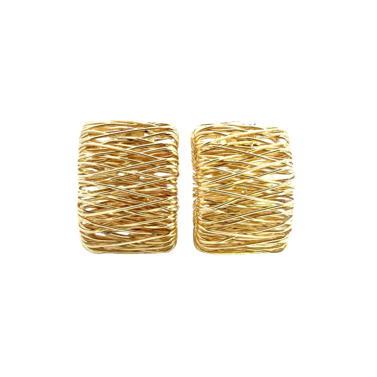 14k Yellow Gold Springy Woven Wire Wide Hoop Earrings0