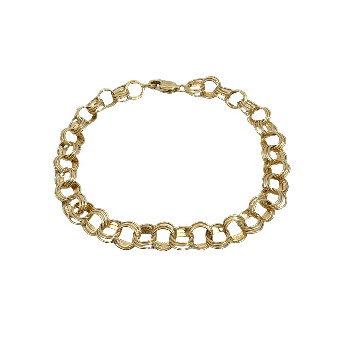 Stamped 14k Yellow Gold Interlocking Triple Link Chain Bracelet 7"0