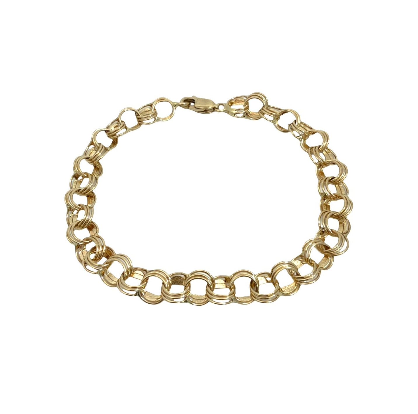 Stamped 14k Yellow Gold Interlocking Triple Link Chain Bracelet 7"0