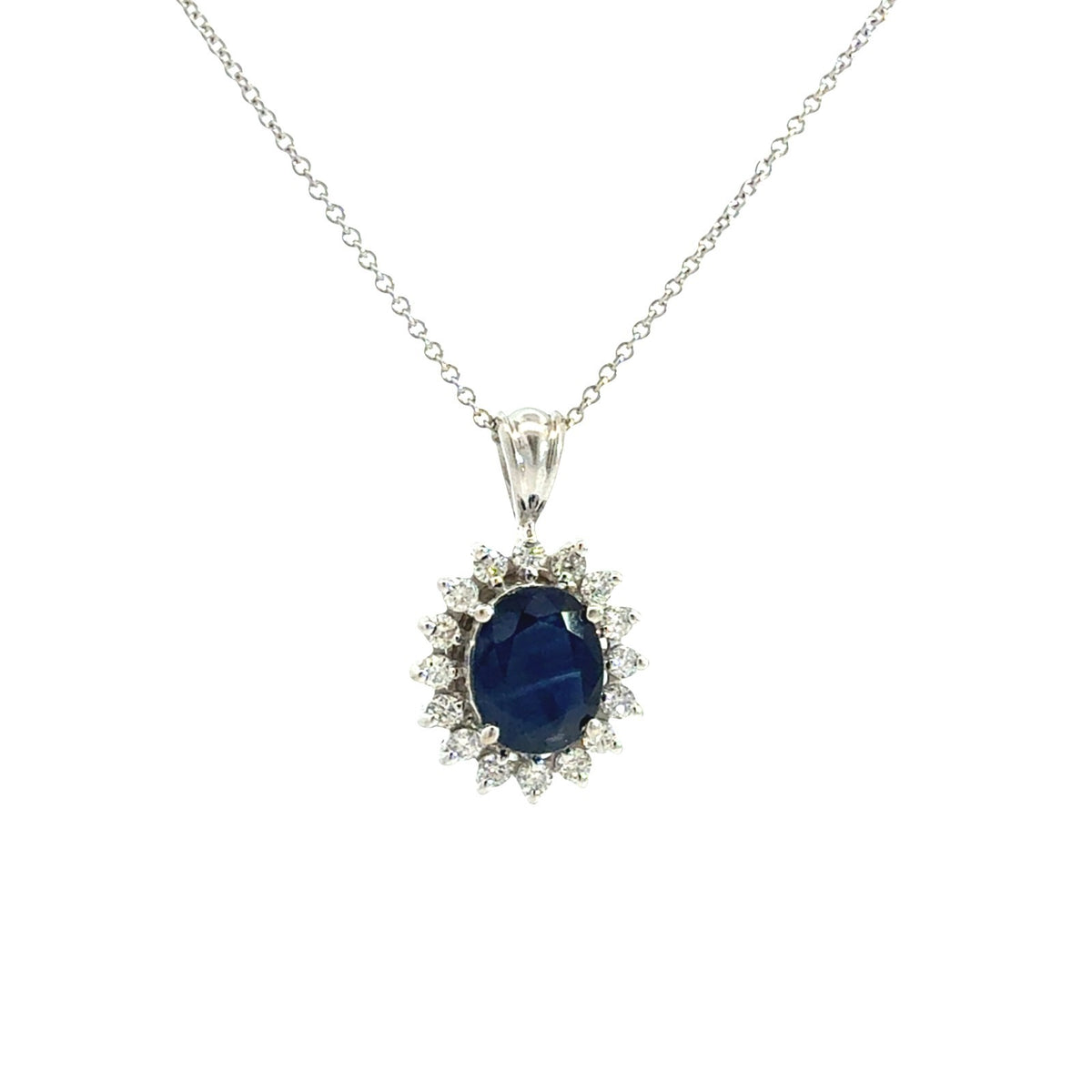 Effy 14k White Gold 1.88tcw Sapphire & 0.44cttw Diamond Halo Pendant & Necklace1