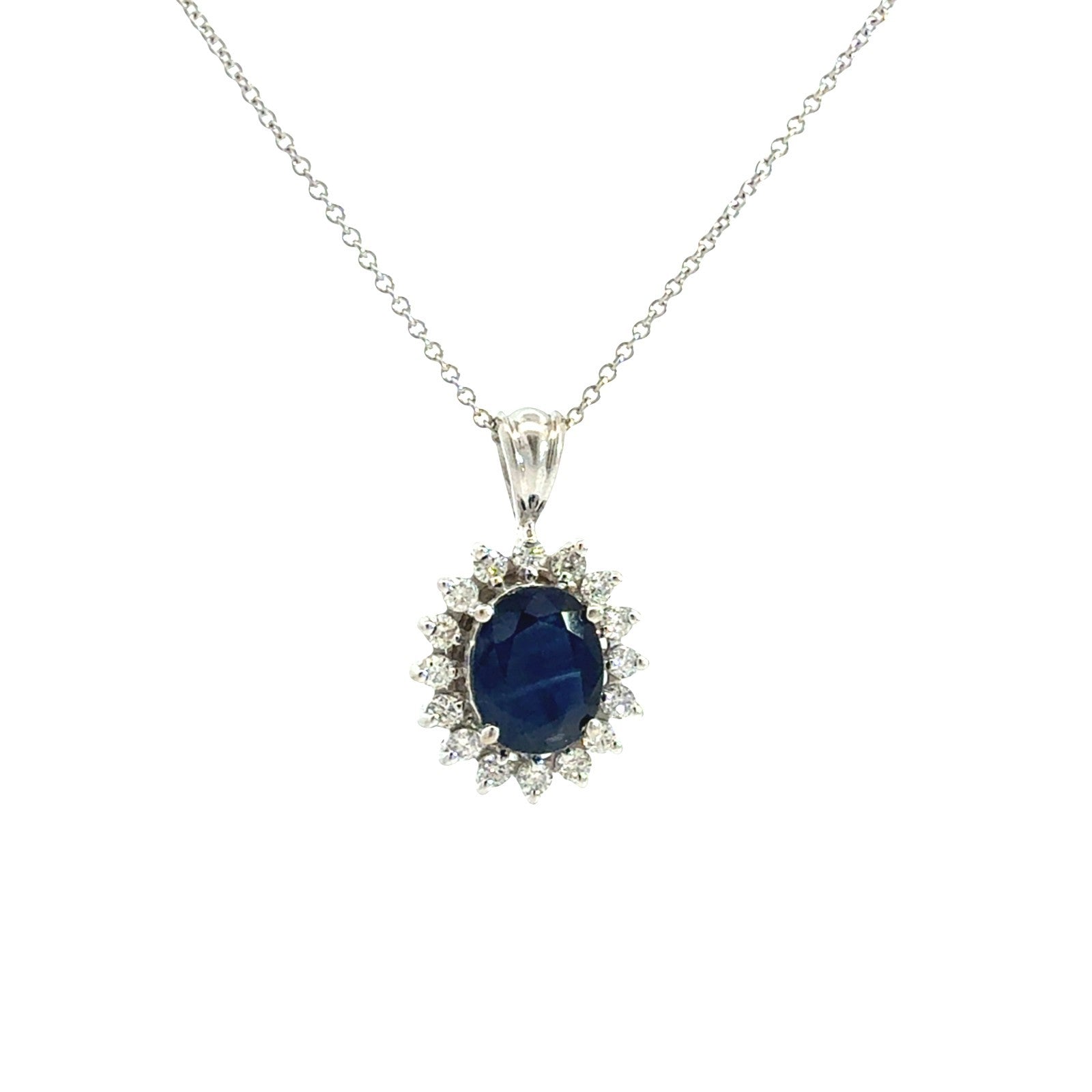 Effy 14k White Gold 1.88tcw Sapphire & 0.44cttw Diamond Halo Pendant & Necklace0