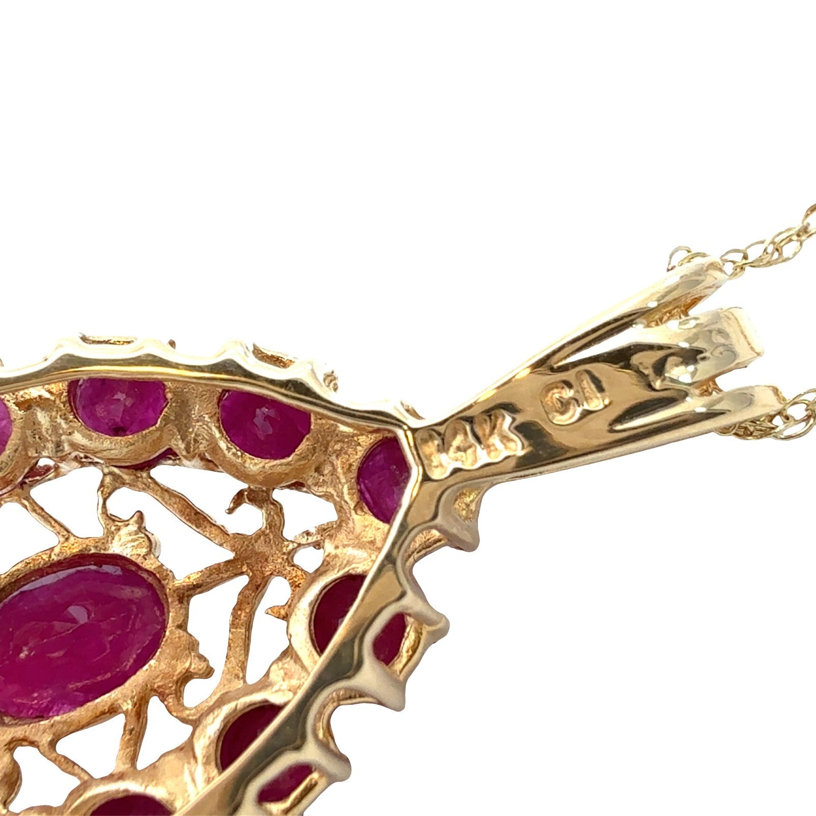 Vintage 14k Yellow Gold 1.83cttw Ruby Openwork Pendant Necklace 18" 6