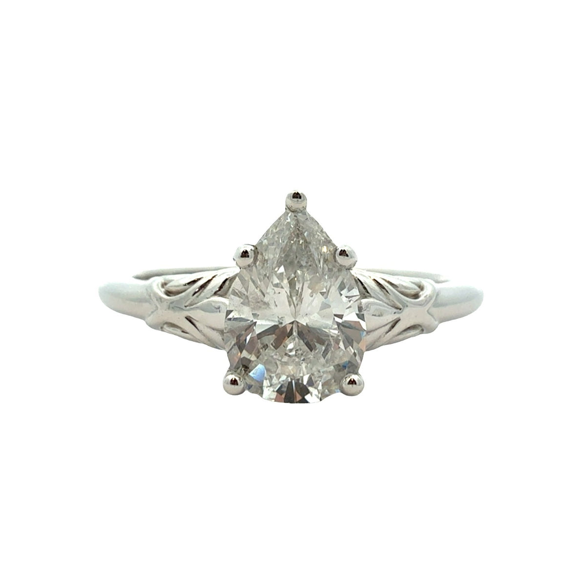 14k White Gold Pear-Shaped Solitaire 1.02ctw Diamond Engagement Ring Size 76