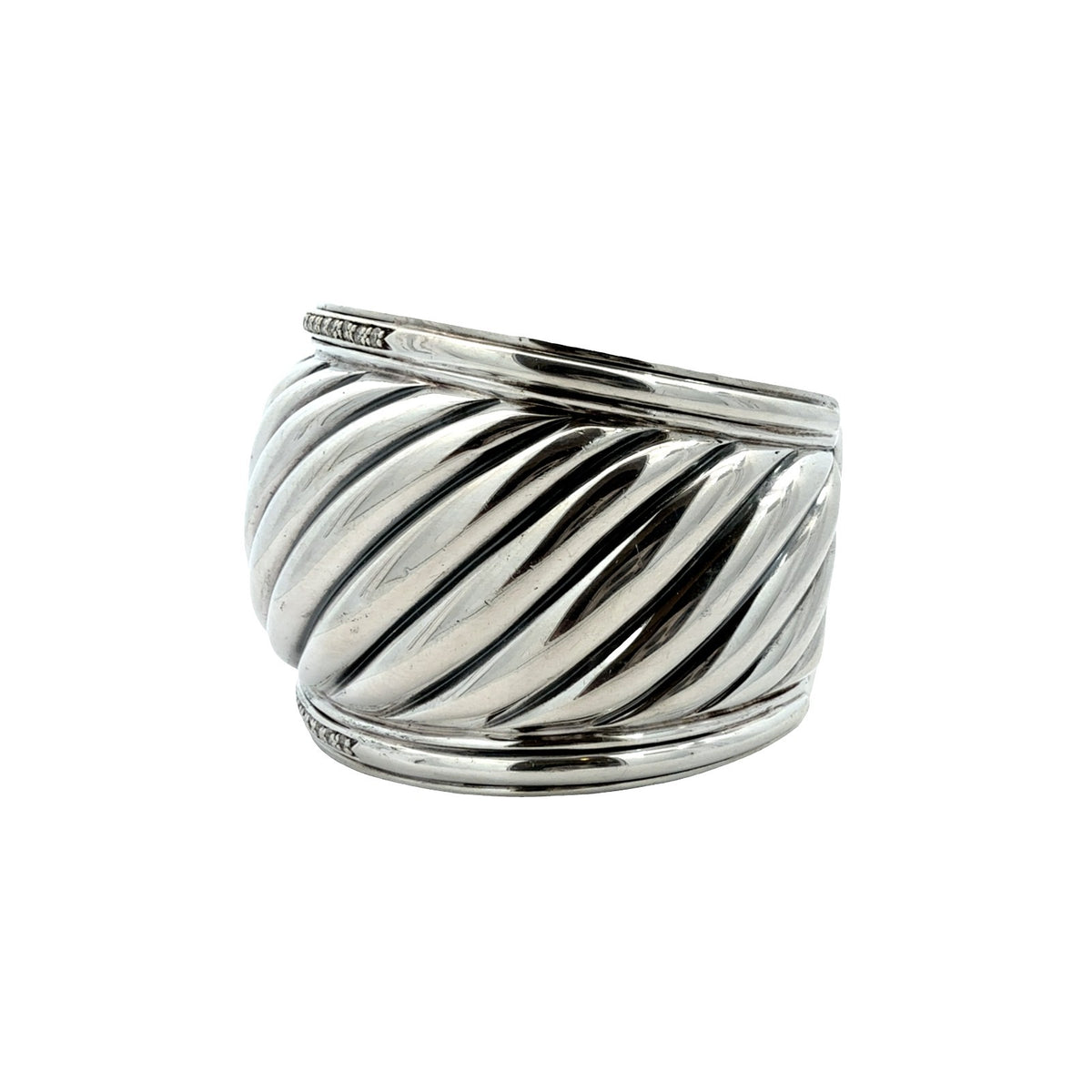 David Yurman Sterling Silver and Diamond Sculpted Cable Cuff Bracelet 4