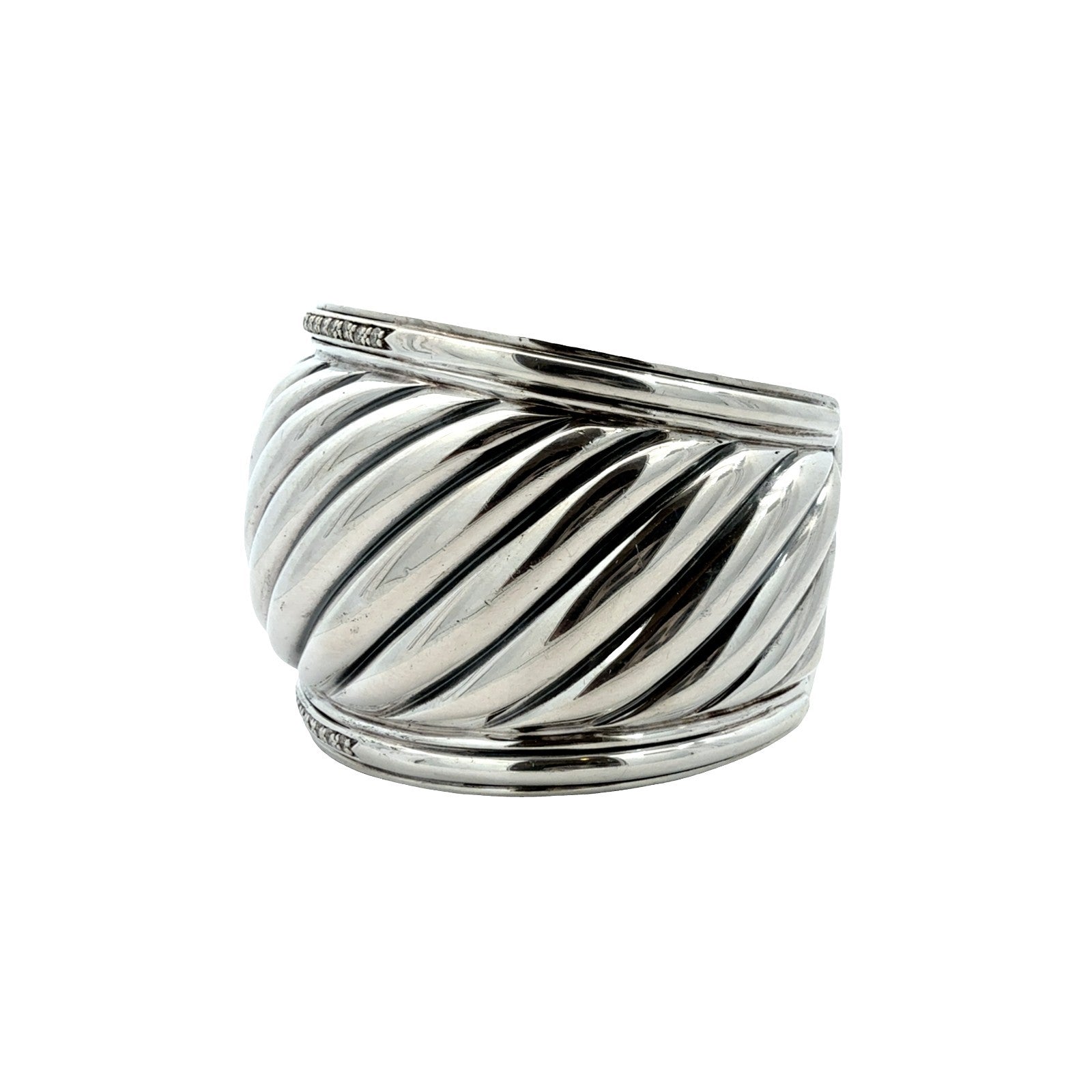 David Yurman Sterling Silver and Diamond Sculpted Cable Cuff Bracelet 4