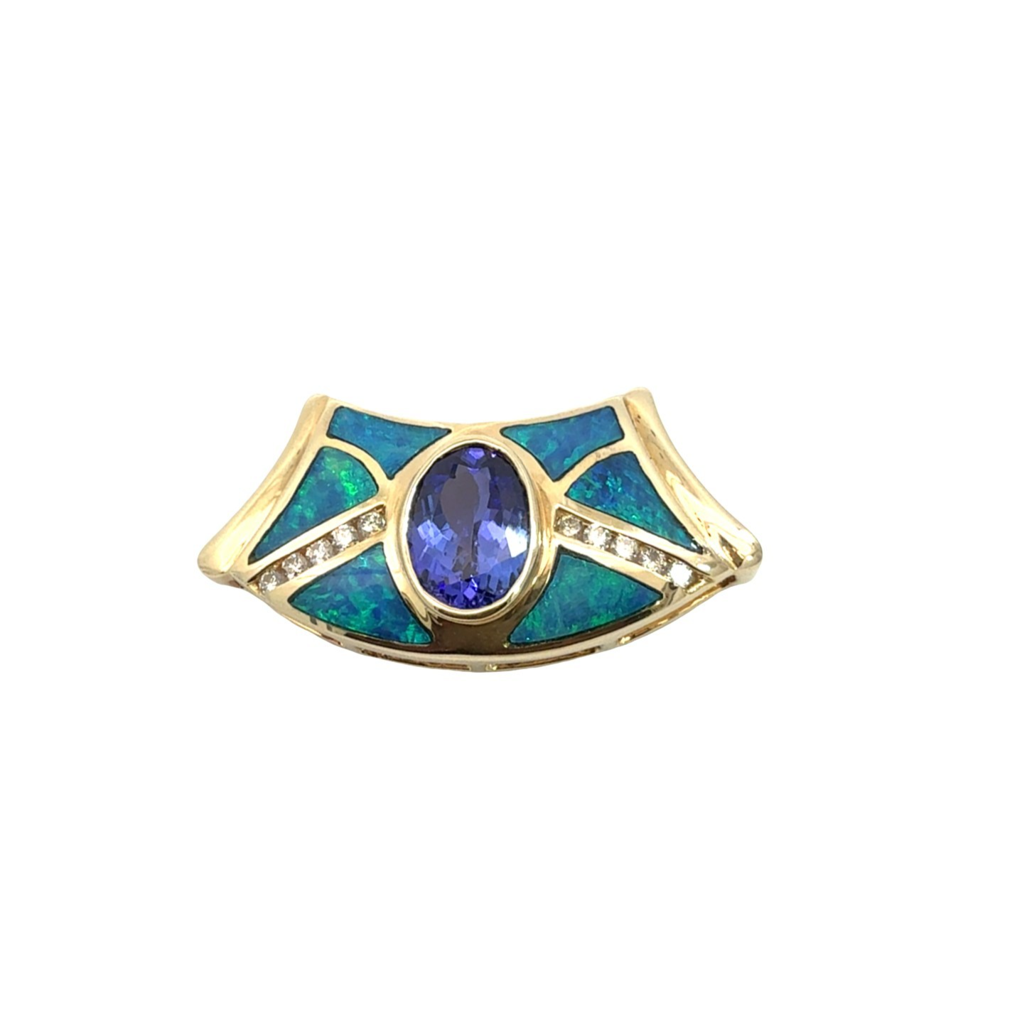 14k Yellow Gold 1.22tcw Tanzanite 0.13cttw Diamond & Opal Inlay Slider Pendant0