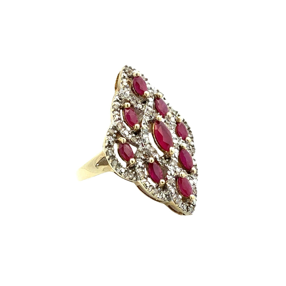 Vintage 10k Yellow Gold 0.87ctw Ruby and 0.19ctw Diamond Cocktail Ring Size 71