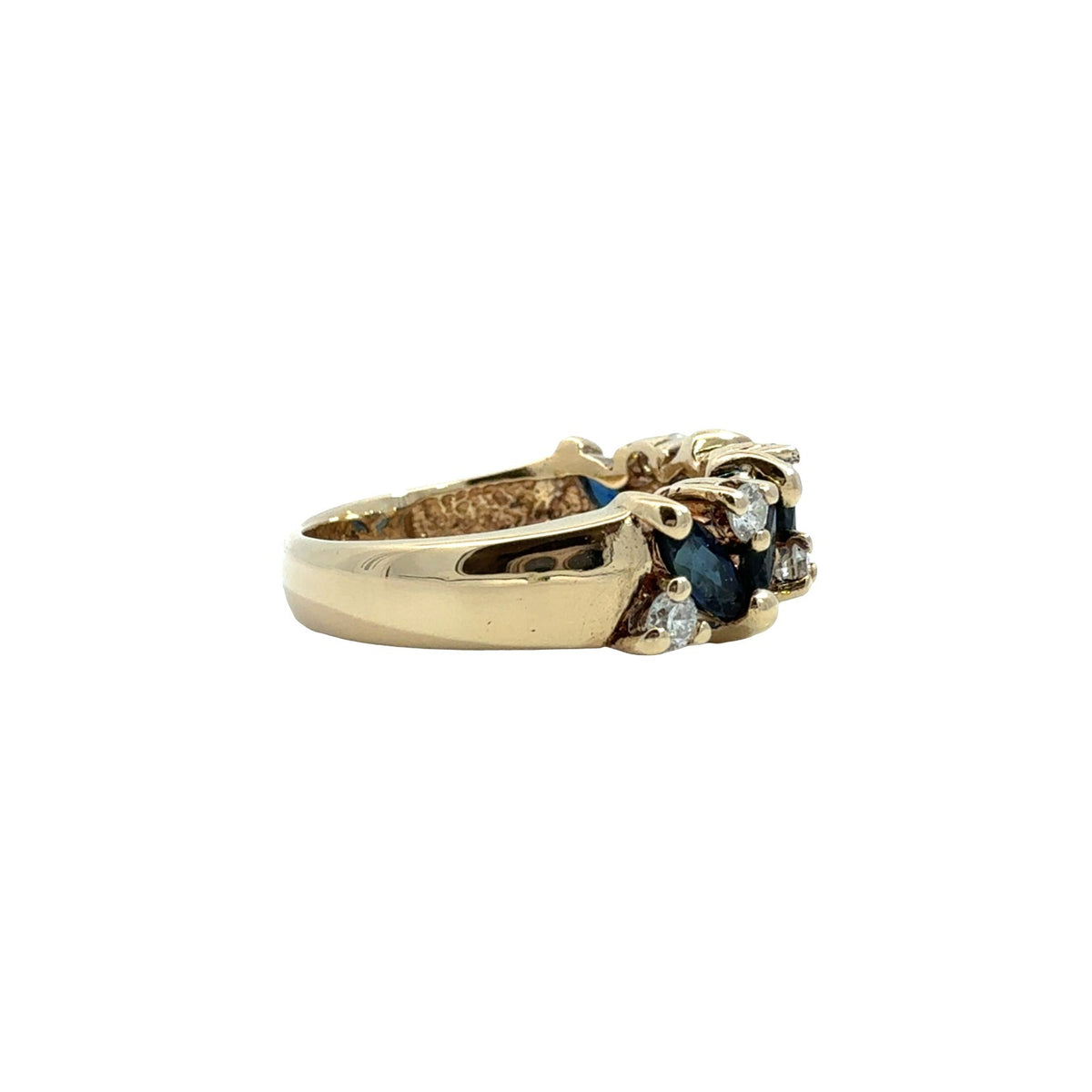 14k Yellow Gold Marquise 0.86cttw Blue Sapphire and 0.26cttw Diamond Ring Size 52
