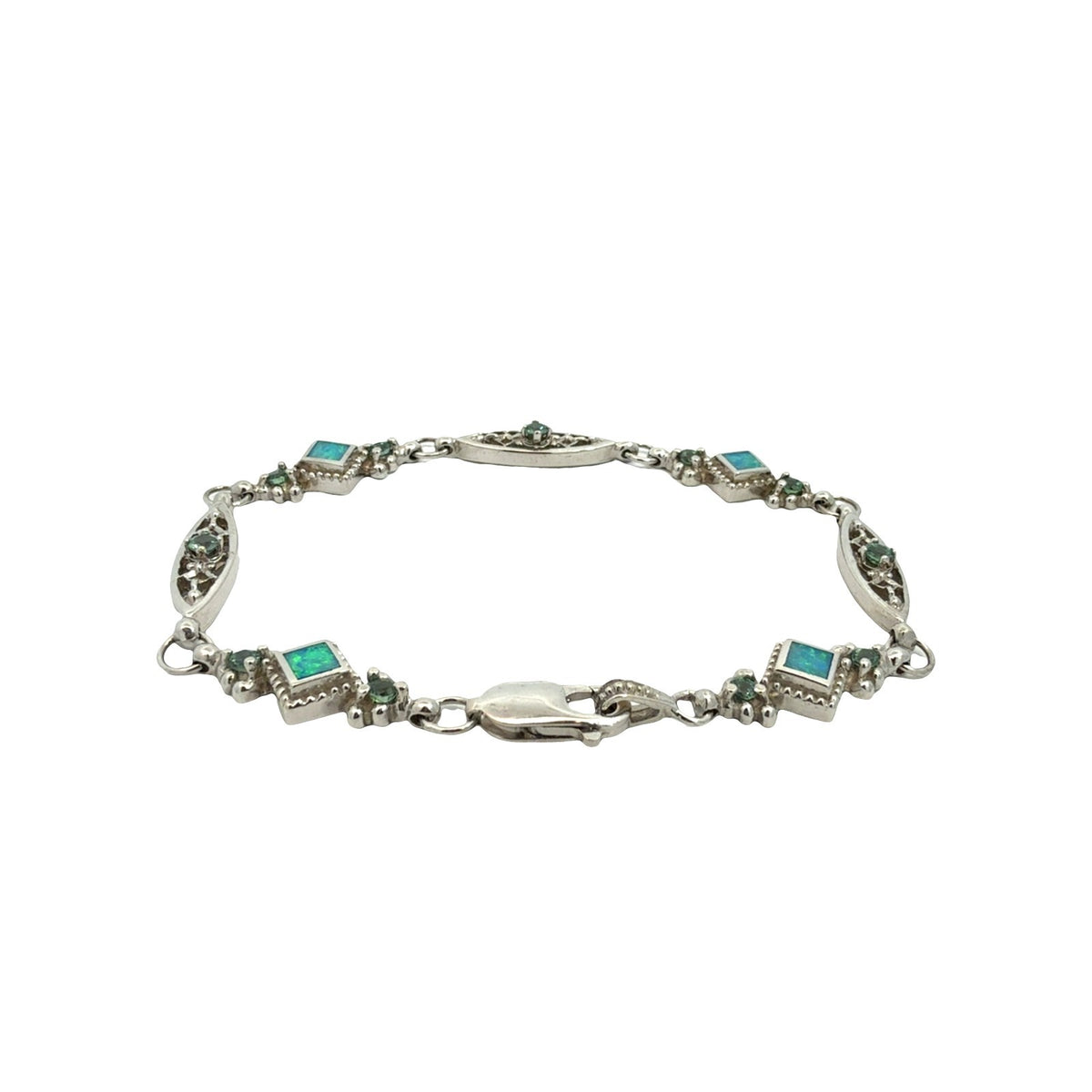 Vintage 14k White Gold Opal 0.77cttw Chrysoberyl Ornate Filigree Link Bracelet3