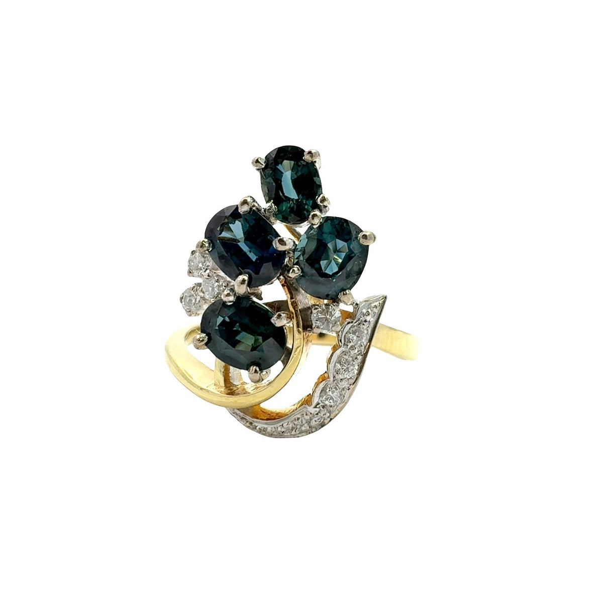 Vintage 18k Multi-Tone Gold Stamped 1.78cttw Sapphire and 0.12cttw Diamond Ring0