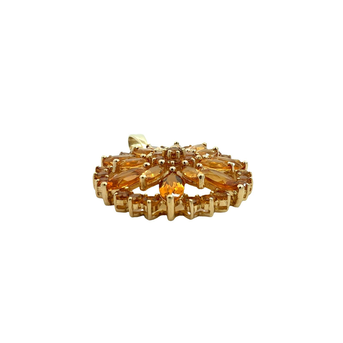 Vintage 14k Yellow Gold 5.20cttw Citrine Floral Cluster Pendant6