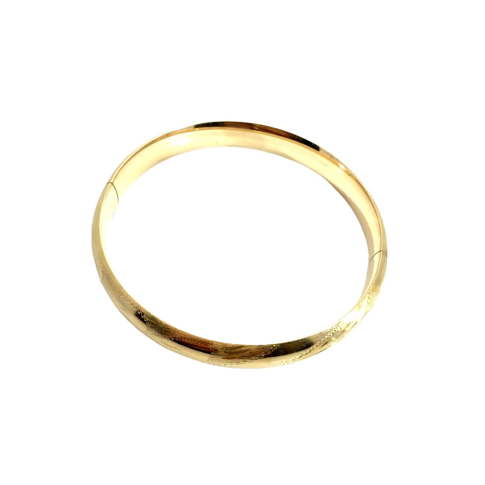 Vintage 14k Yellow Gold Engraved Floral Bangle Bracelet 8"1