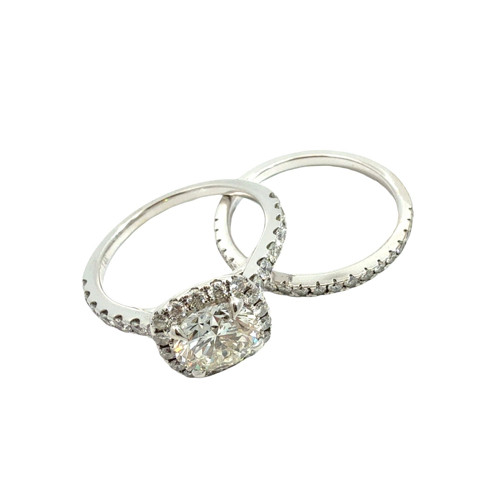 14k White Gold Lab-Grown 2.36cttw(1.41tcw) Round Diamond Cushion Halo Bridal Set2