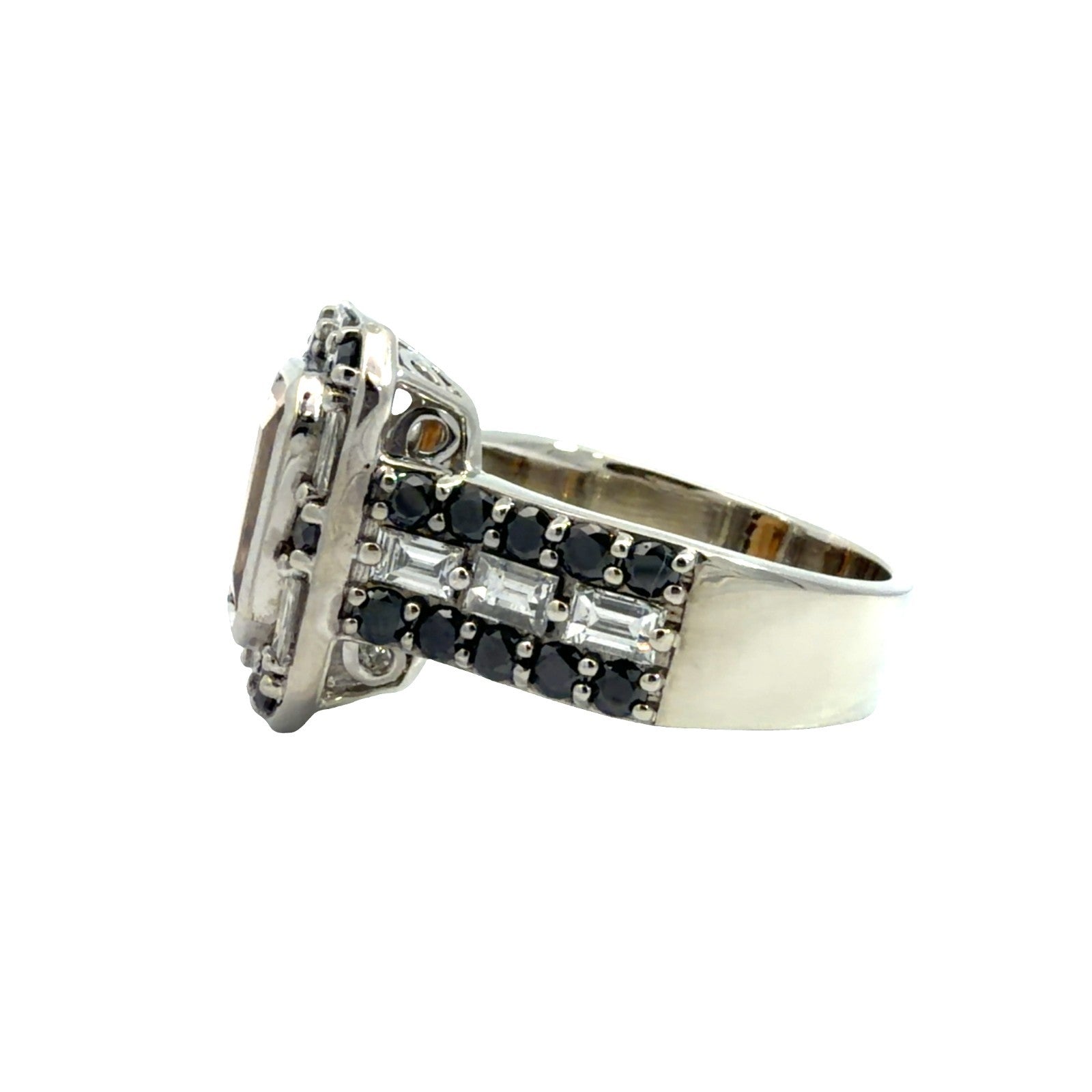 Stamped 14k WG 2.15ctw Orange Topaz 1.82ctw Black & White Diamond Ring Sz 74