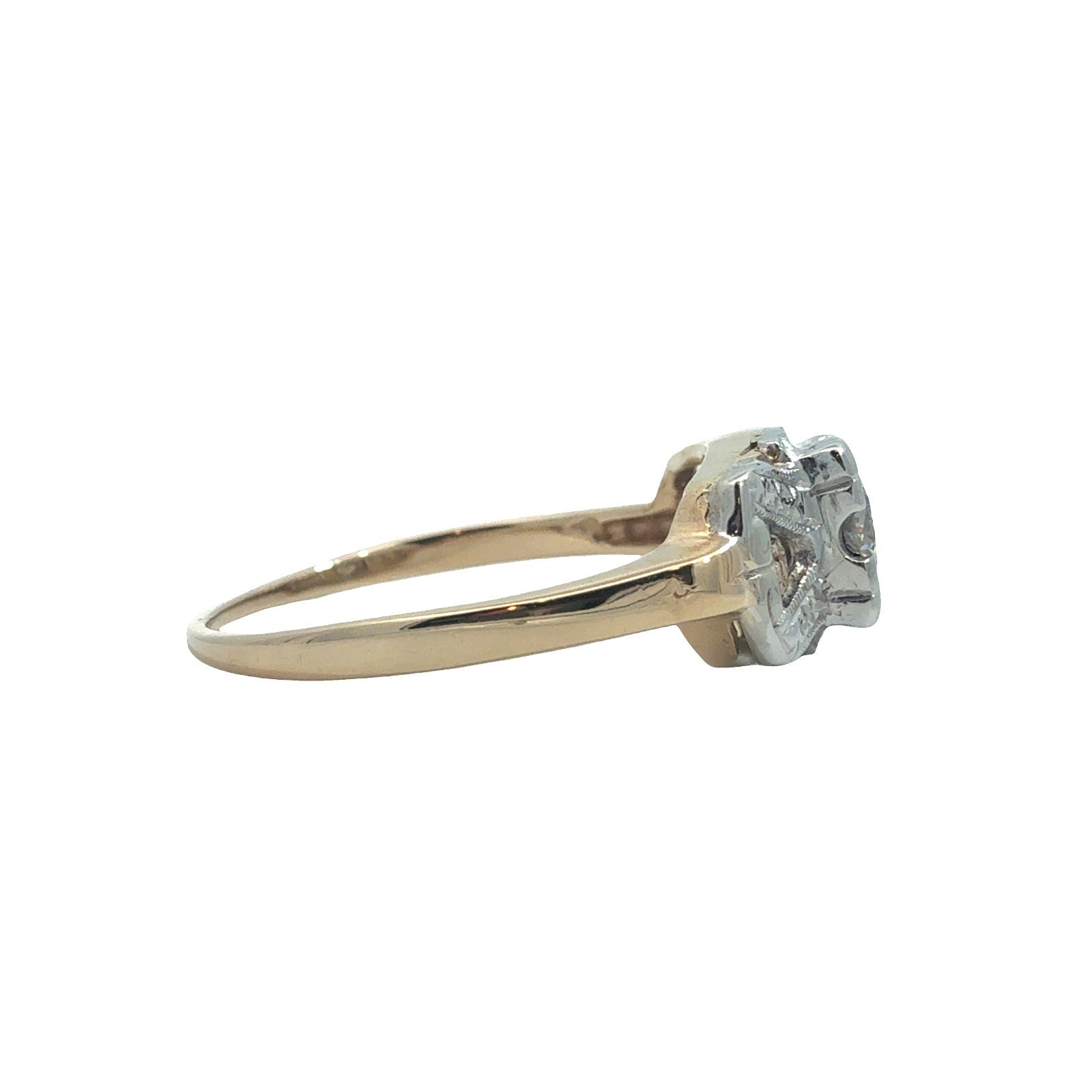 Vintage 14k Yellow Gold Stamped Two-Toned 0.38ctw Diamond Engagement Ring Size 72
