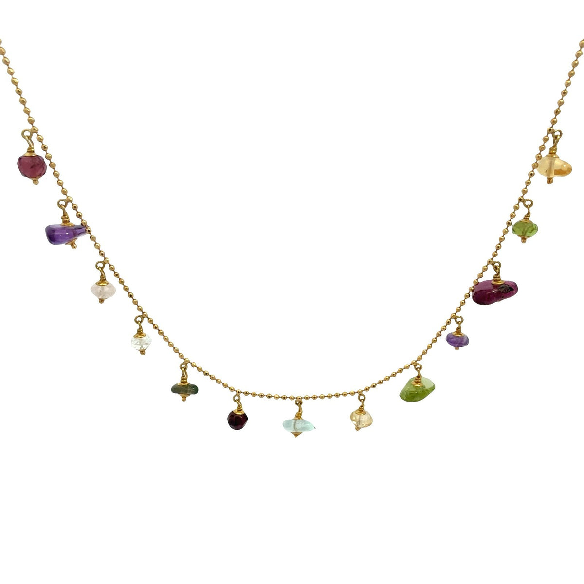 18k Yellow Gold Alternating Multi-Stone Beaded Necklace1