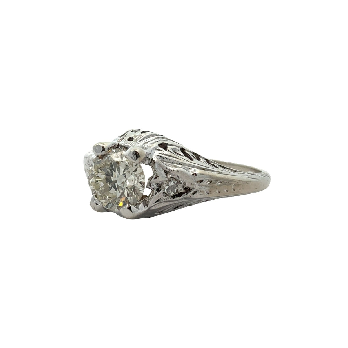 Vintage 14k White Gold Euro Cut 0.48ctw Diamond Engagement RIng Size 5.55