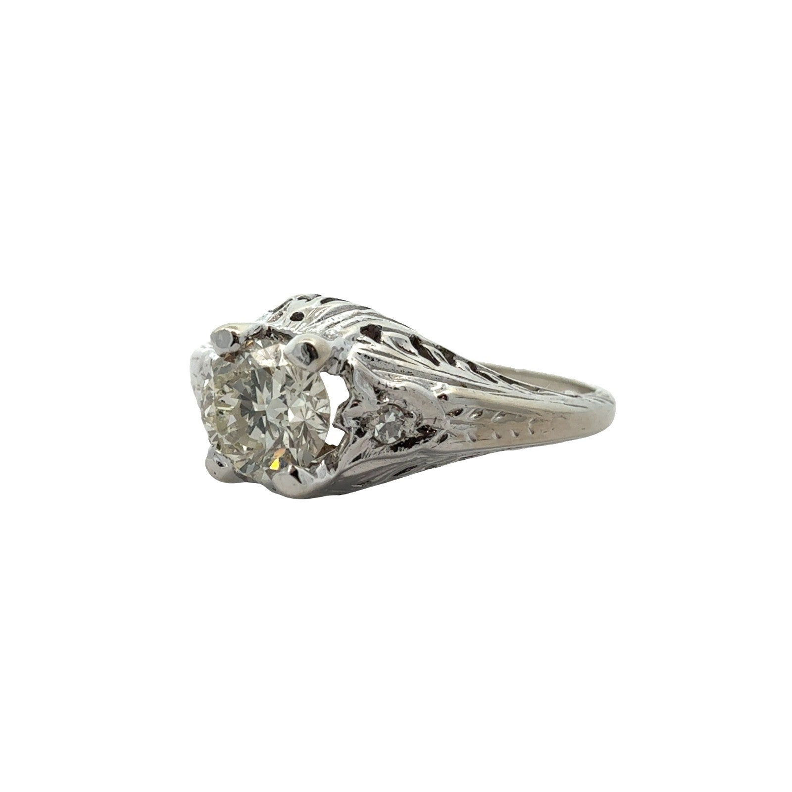 Vintage 14k White Gold Euro Cut 0.48ctw Diamond Engagement RIng Size 5.55
