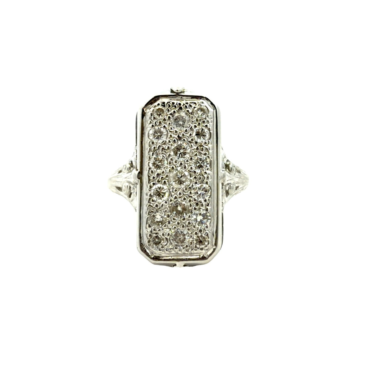 Vintage Art Deco 14k White Gold 0.54cttw Diamond Elongated Pave Cocktail Ring0
