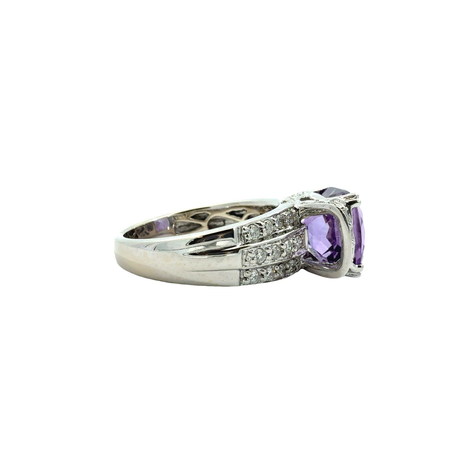 14k White Gold Cushion-Cut 4.73tcw Amethyst and 0.88cttw Diamond Cocktail Ring3