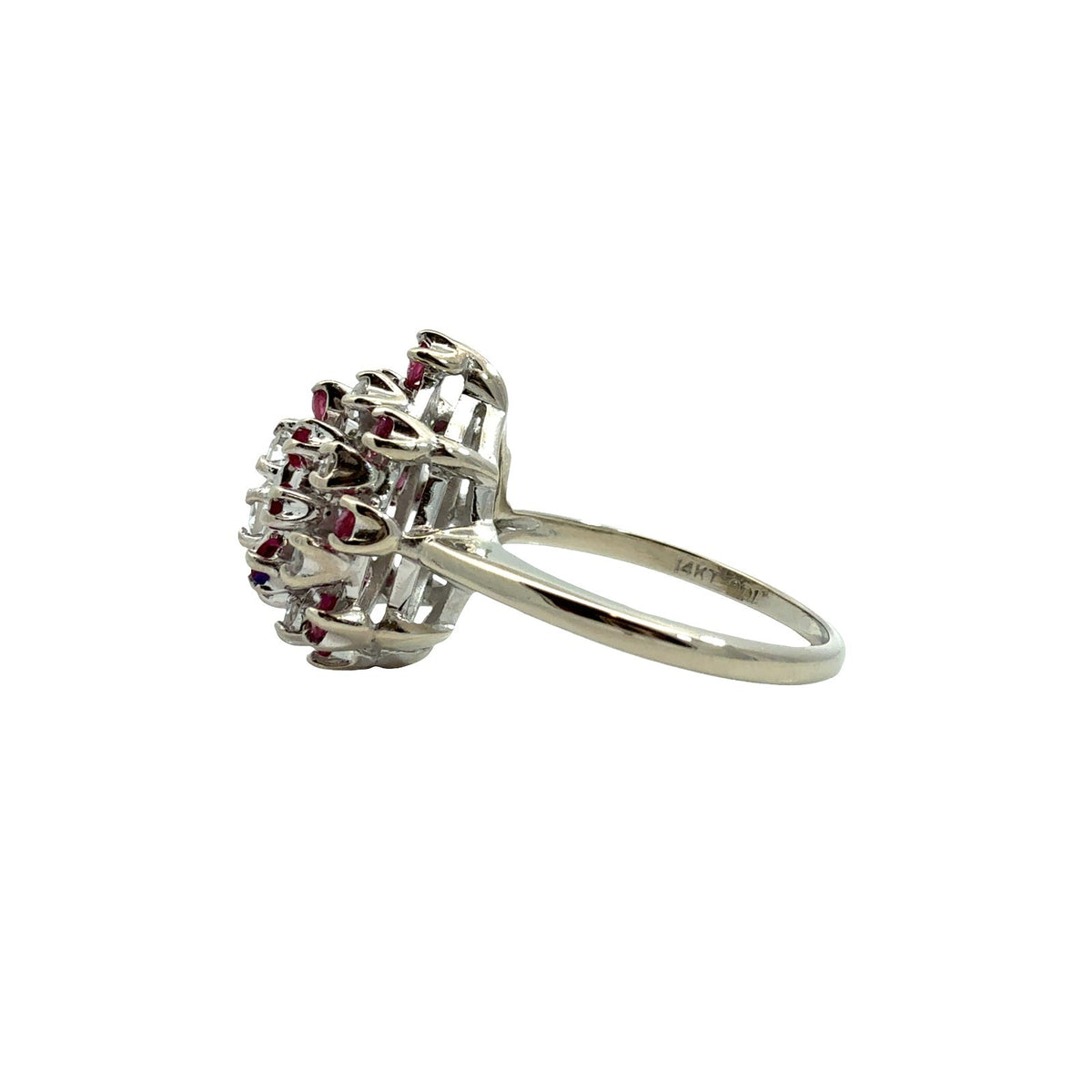 Vintage 14k White Gold Stamped 0.64cttw Ruby and 0.47cttw Diamond Cluster Ring4