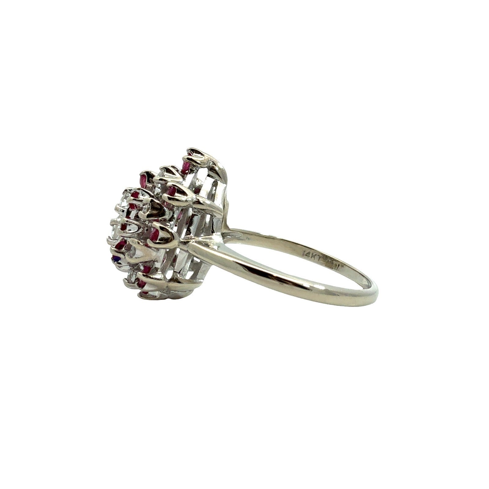 Vintage 14k White Gold Stamped 0.64cttw Ruby and 0.47cttw Diamond Cluster Ring4